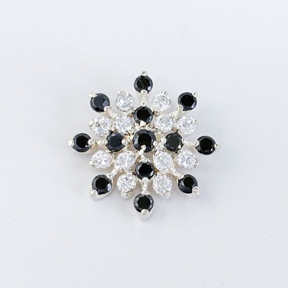 Vintage Sterling Silver 925 Black & Clear Cubic Zirconia Snowflake Pendant - Picture 2 of 6